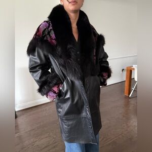 Norma Canada Stylish Black Leather Jacket with  Fur Trim , Size M